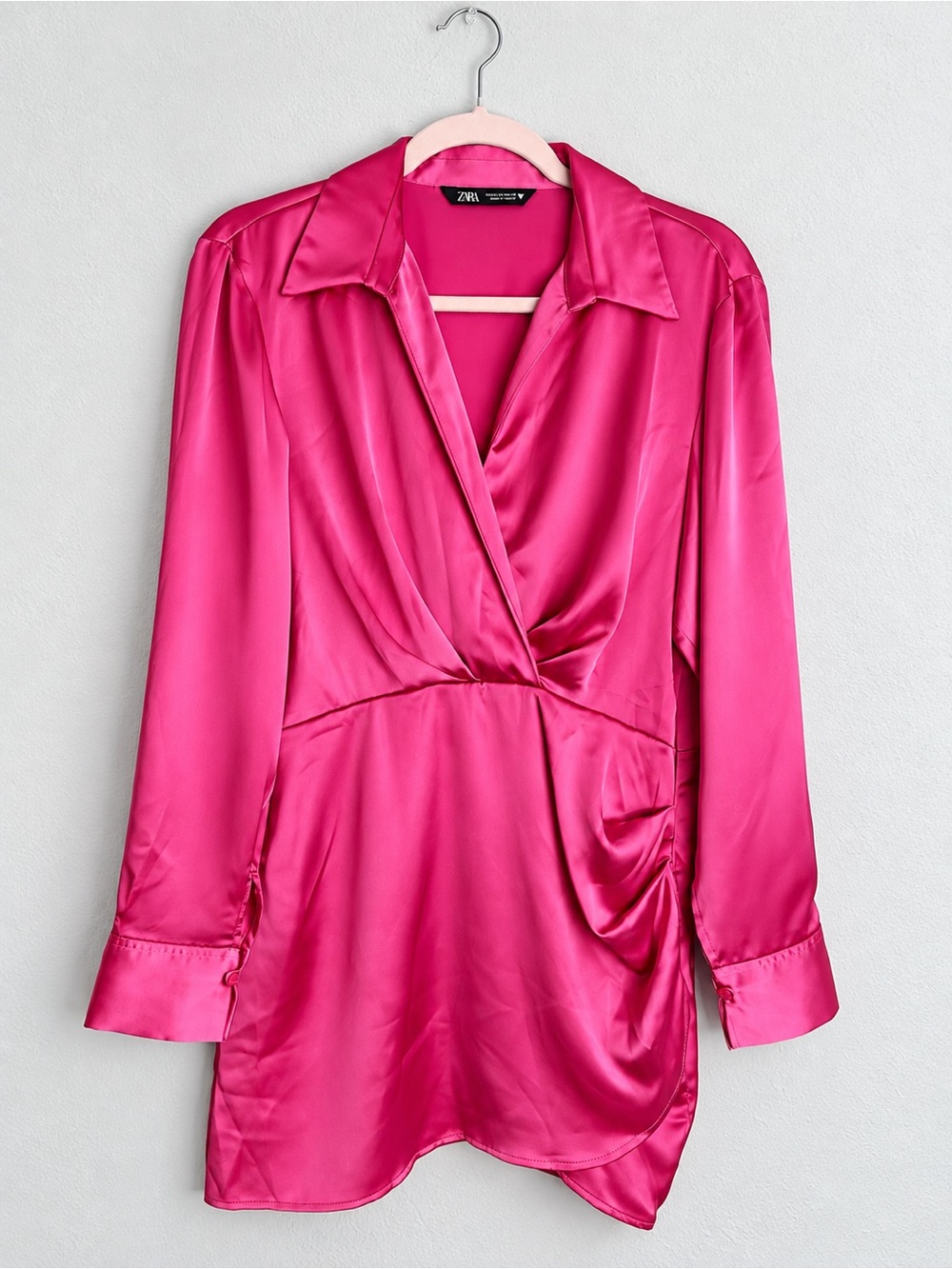 Zara Fuchsia Satin Wrap-Front Chemise